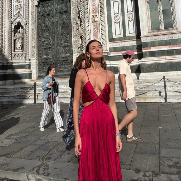 Zara dress maxi boho pleated satin flowy summer vacation wedding evening - Picture 2 of 16